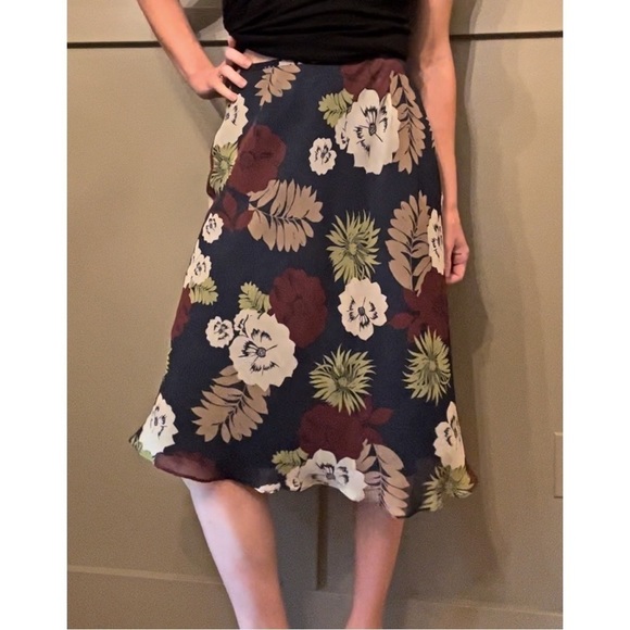 PENDLETON Floral Midi Skirt Dark Navy Chiffon High Waist Tahitian Garden Sz 2 P - Picture 1 of 13